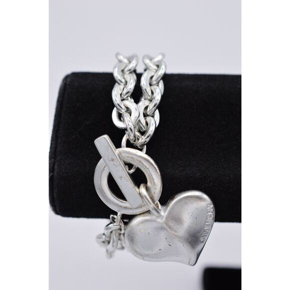 Givenchy Vintage Heart Charm Bracelet Logo Chain Brushed Silver Toggle 80s Bin6 - Picture 5 of 12